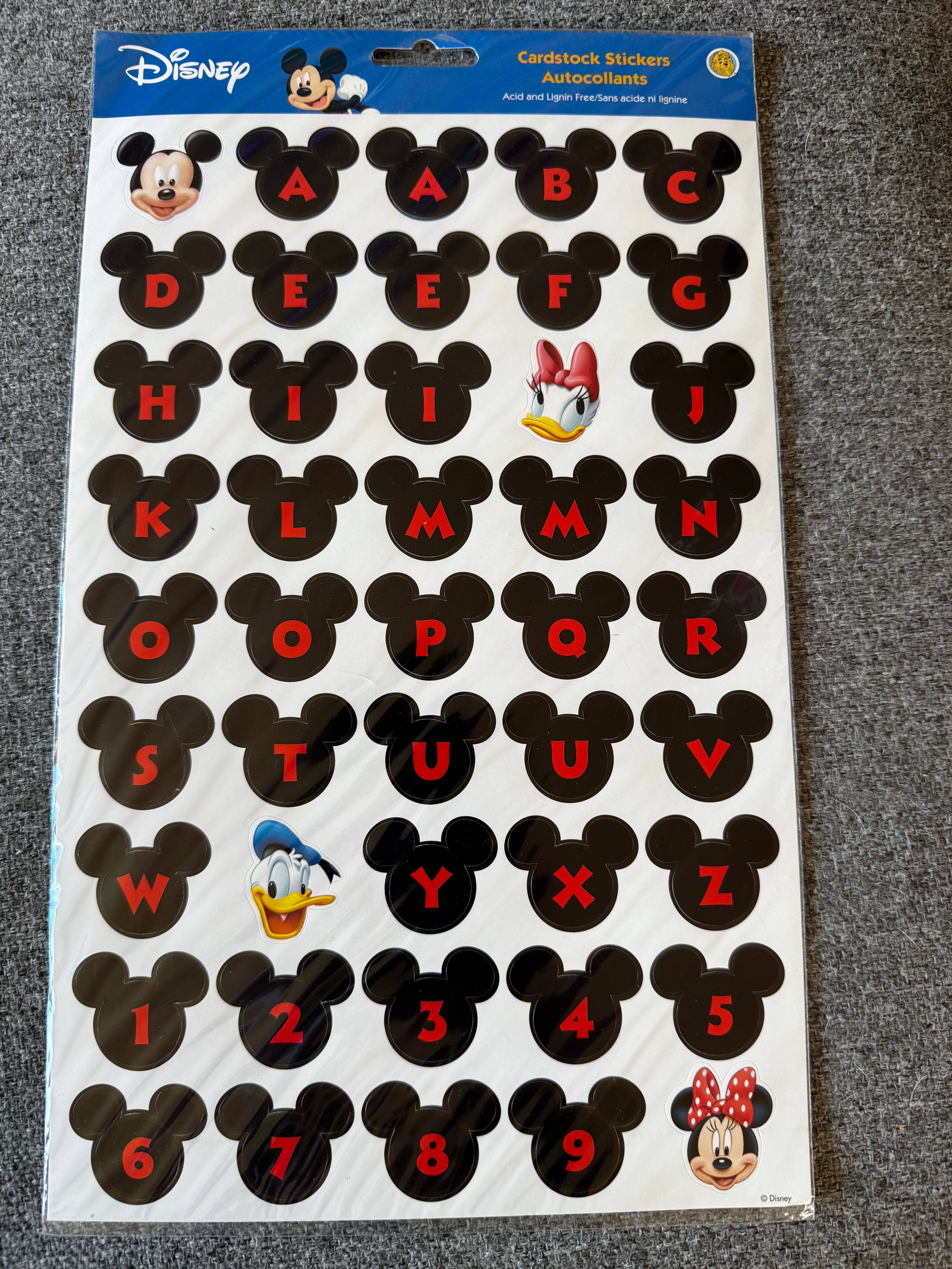 DISNEY- Mickey Mouse Cardstock Stickers (Letters & Numbers) (Sandylion)